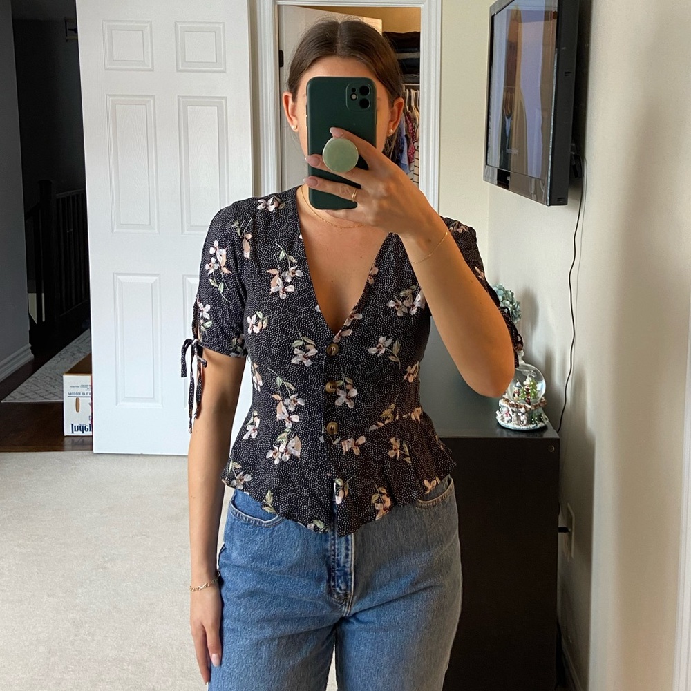 Topshop Crop Button Up Blouse